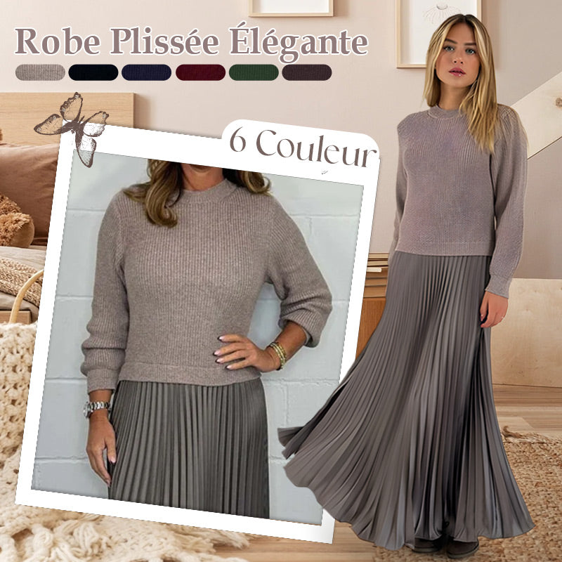 Celine | Robe plissées à col rond pour femmes, élégantes et stylées