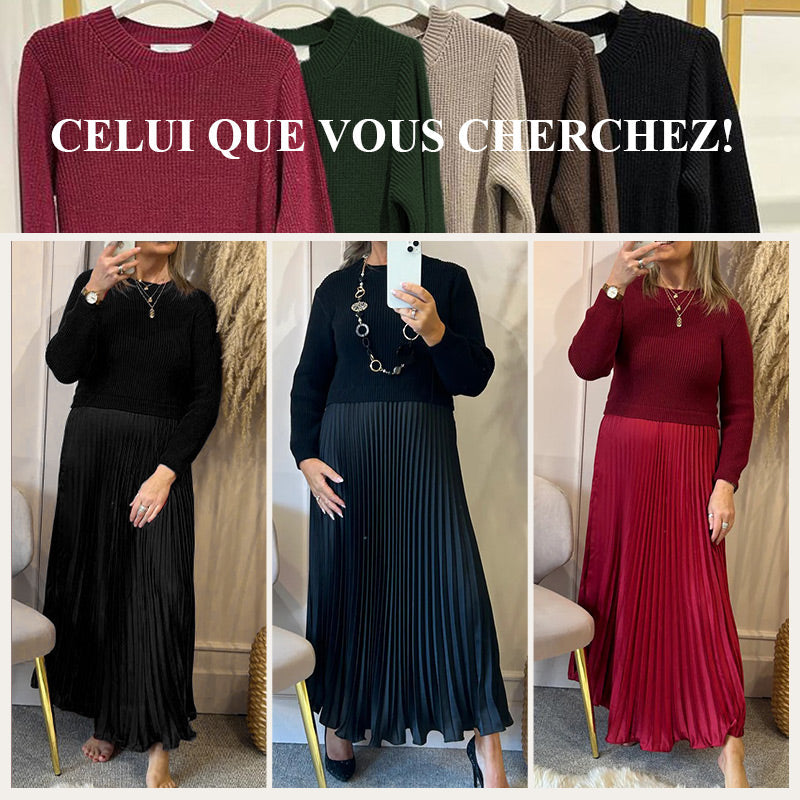 Celine | Robe plissées à col rond pour femmes, élégantes et stylées