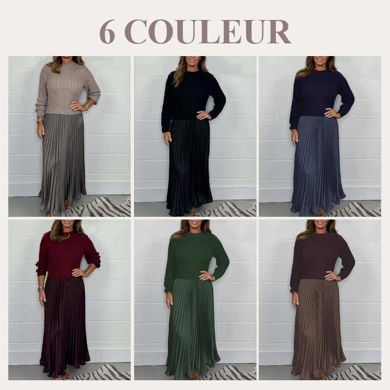 Celine | Robe plissées à col rond pour femmes, élégantes et stylées
