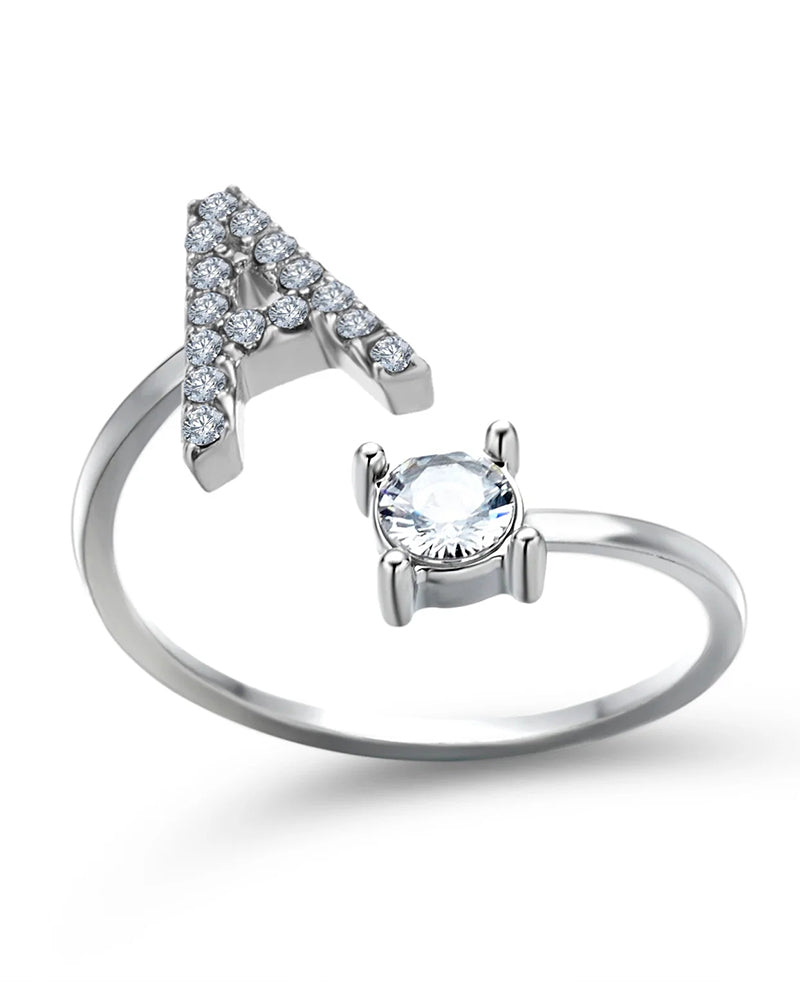 Bague ouverte en zircon avec initiales