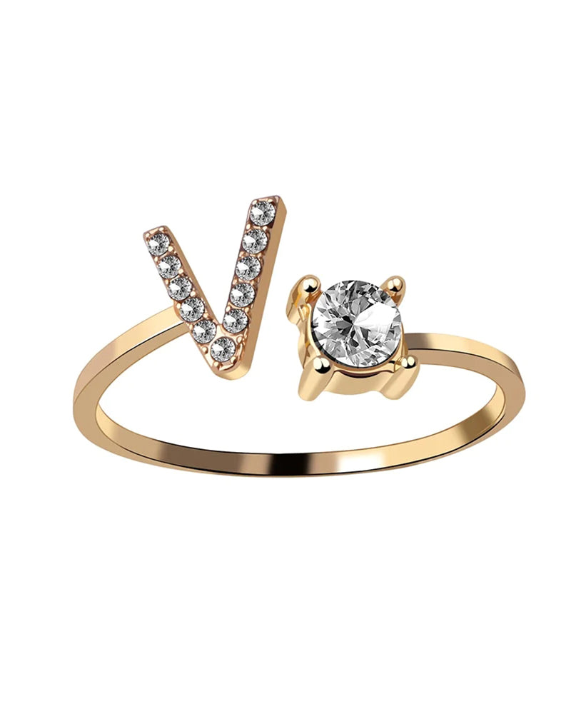 Bague ouverte en zircon avec initiales 10