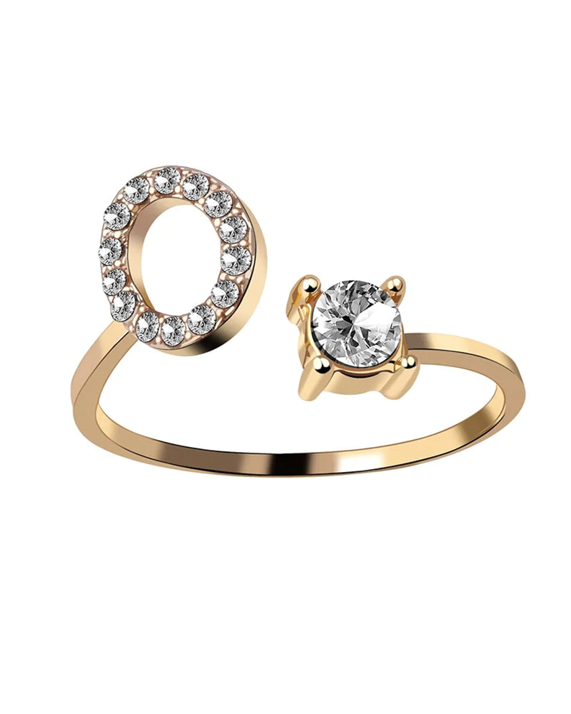 Bague ouverte en zircon avec initiales 11