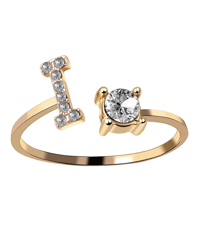 Bague ouverte en zircon avec initiales 12