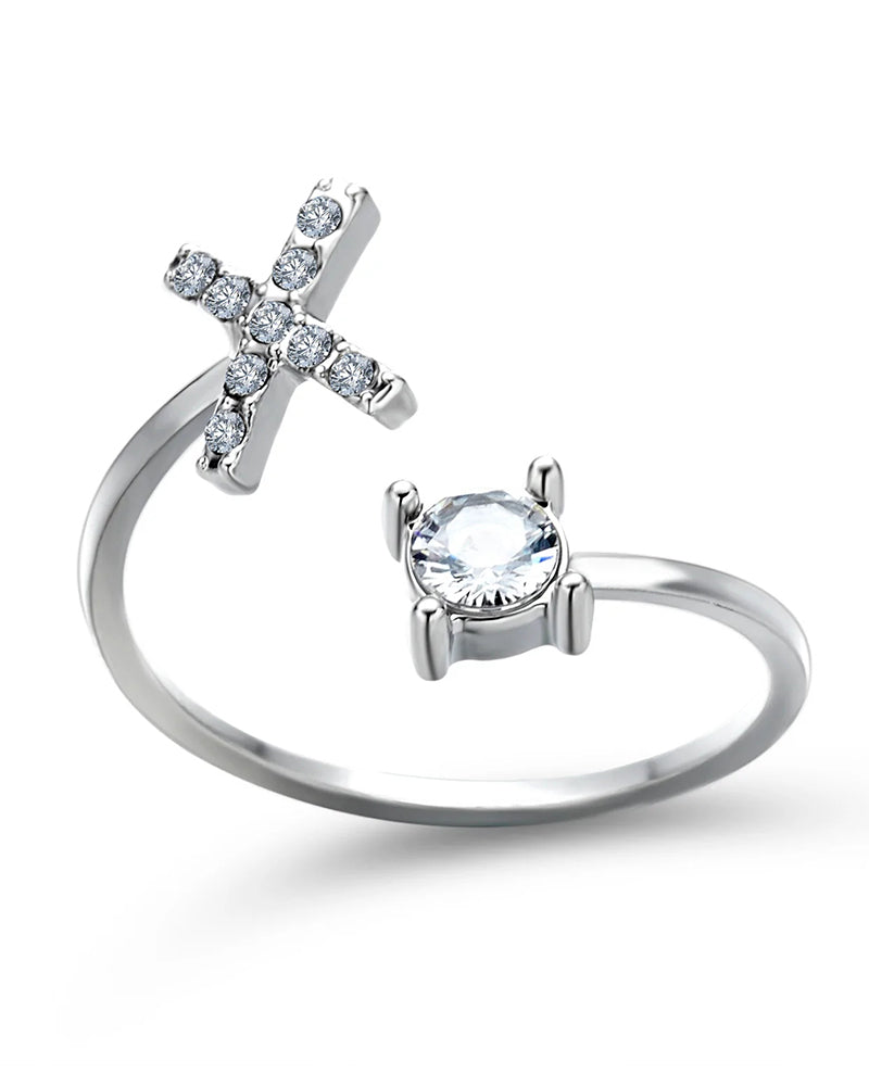 Bague ouverte en zircon avec initiales 13