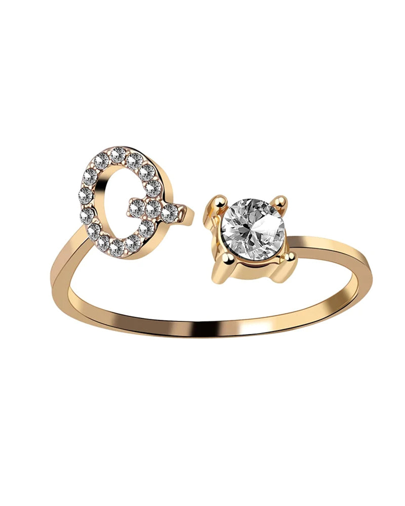 Bague ouverte en zircon avec initiales 14