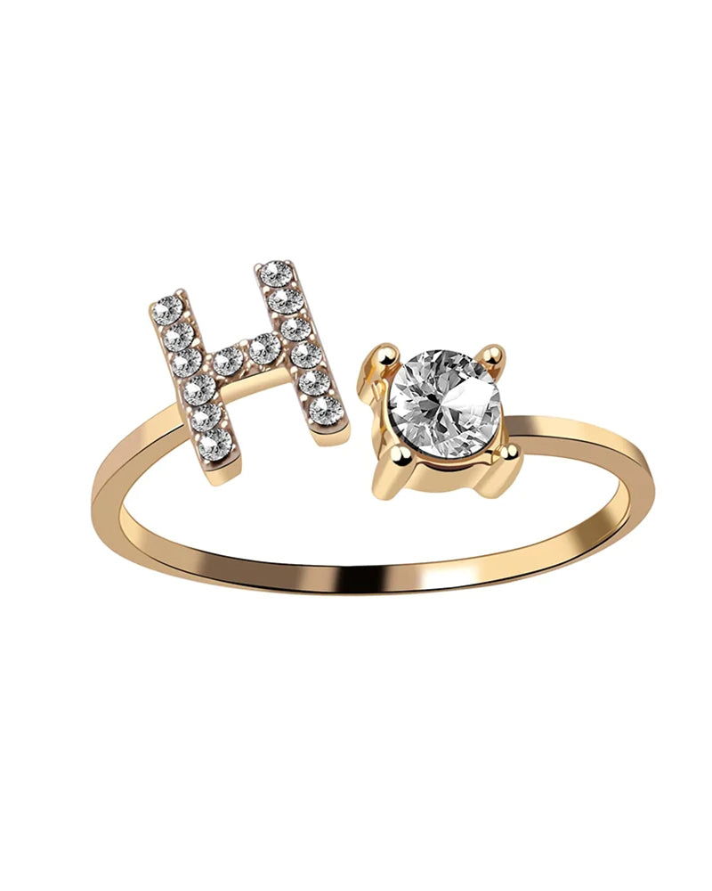 Bague ouverte en zircon avec initiales 15