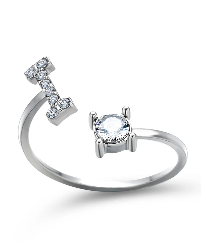 Bague ouverte en zircon avec initiales 16