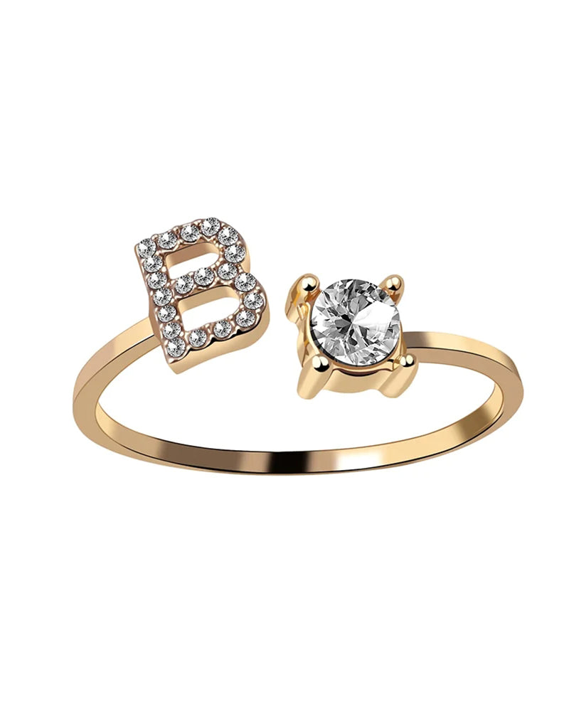 Bague ouverte en zircon avec initiales 17