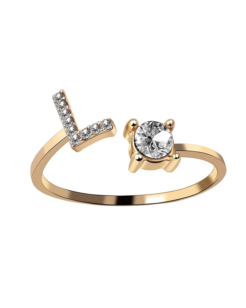 Bague ouverte en zircon avec initiales 18