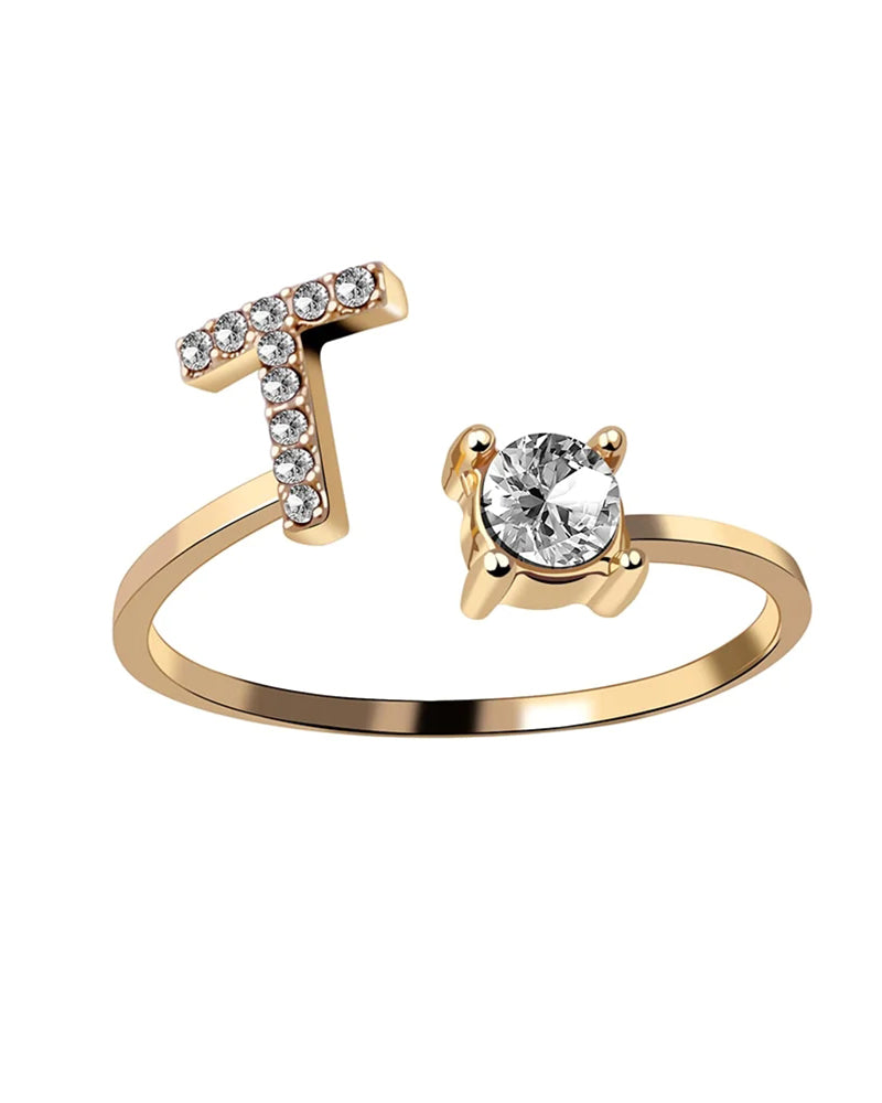 Bague ouverte en zircon avec initiales 19