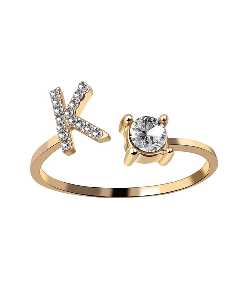 Bague ouverte en zircon avec initiales 20