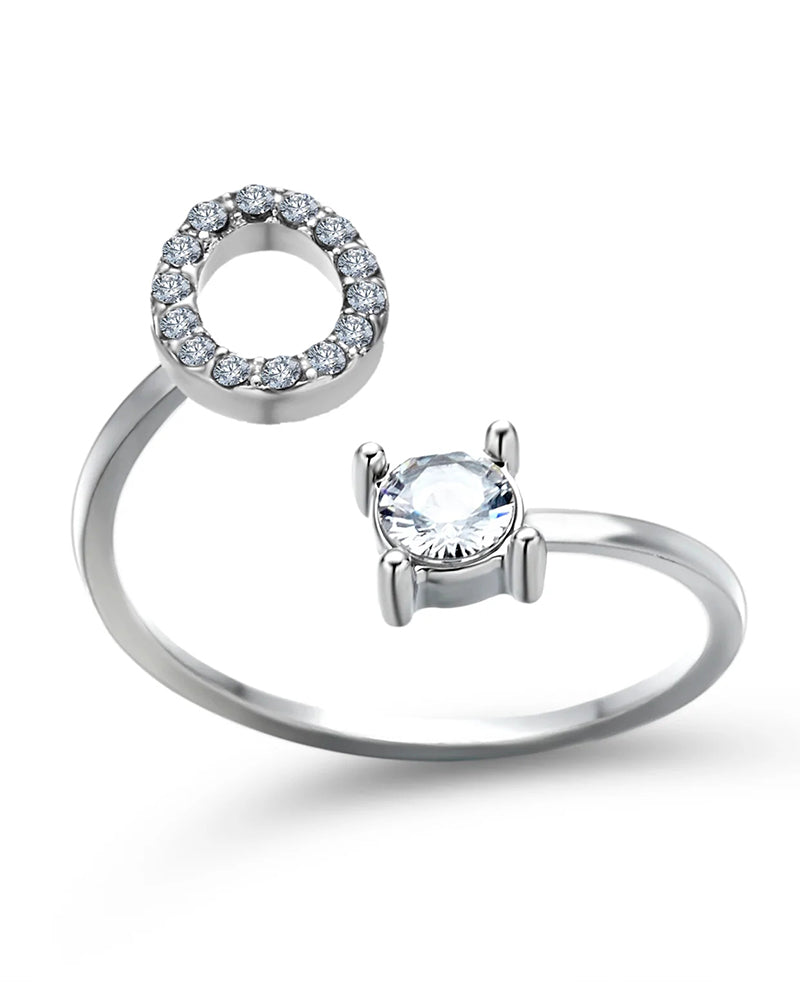 Bague ouverte en zircon avec initiales 22