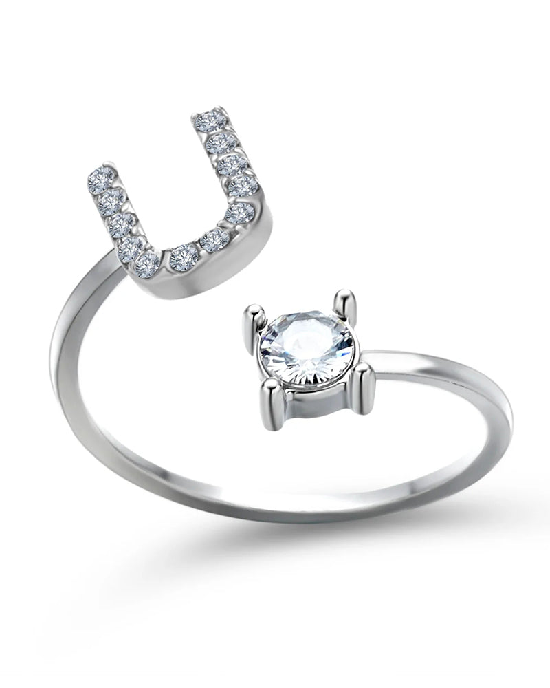 Bague ouverte en zircon avec initiales 23
