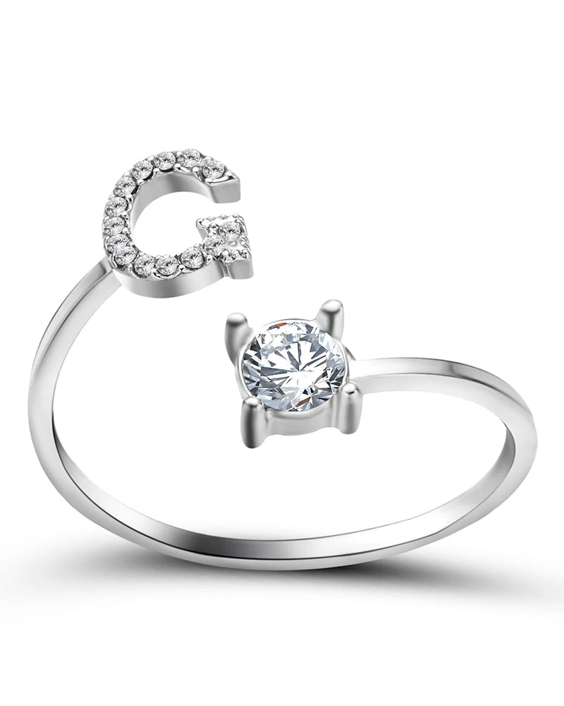 Bague ouverte en zircon avec initiales 25