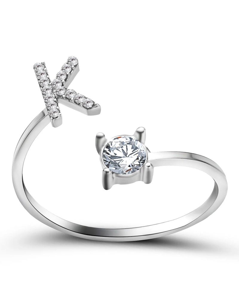 Bague ouverte en zircon avec initiales 26