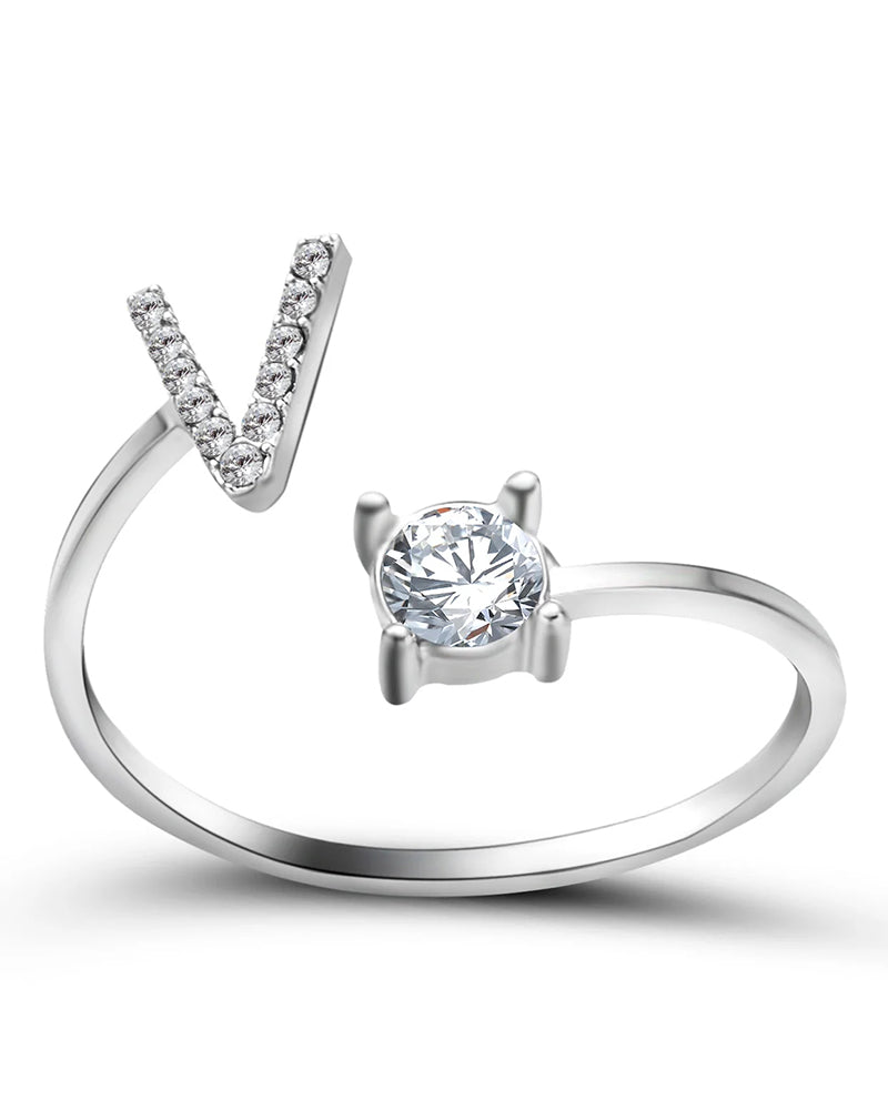 Bague ouverte en zircon avec initiales 27