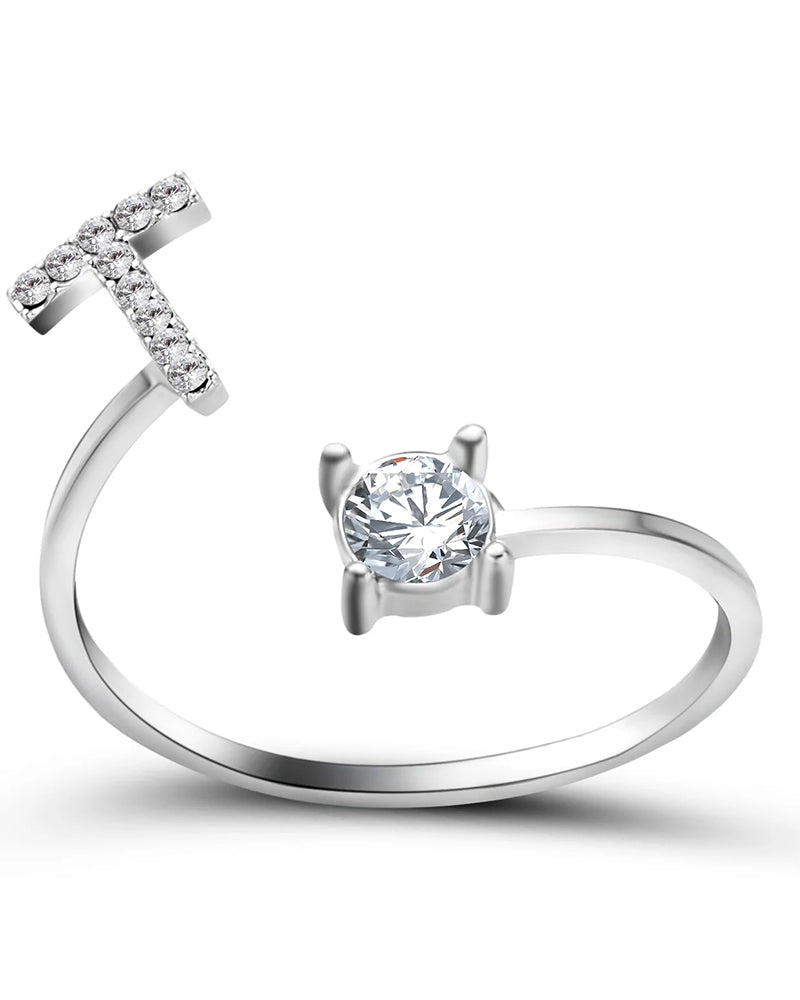 Bague ouverte en zircon avec initiales 28