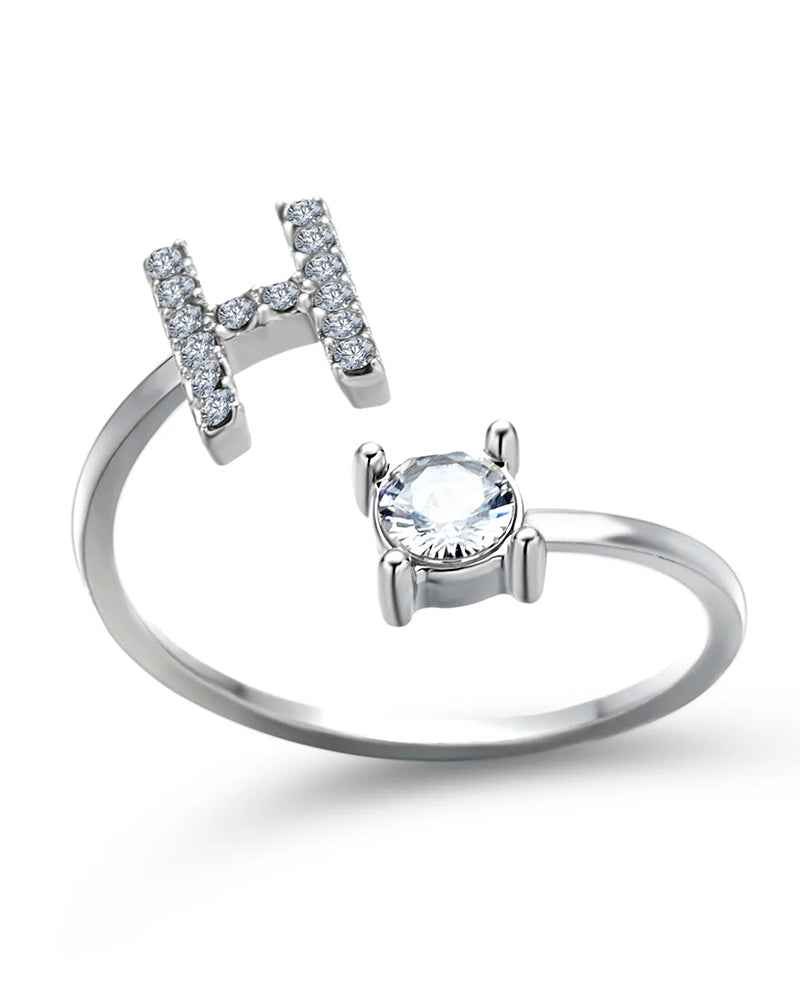 Bague ouverte en zircon avec initiales 30