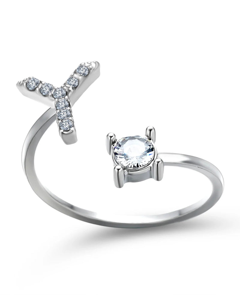 Bague ouverte en zircon avec initiales 31