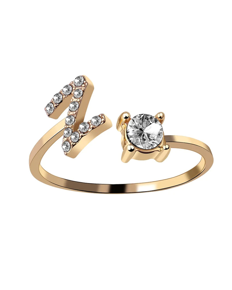 Bague ouverte en zircon avec initiales 32