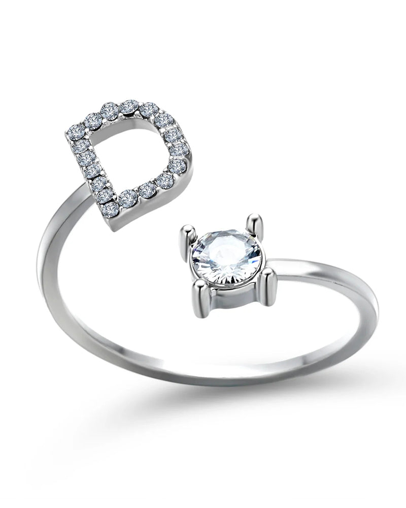 Bague ouverte en zircon avec initiales 35