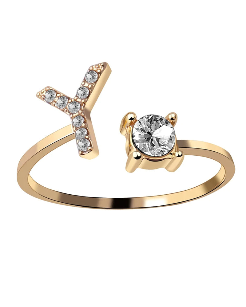 Bague ouverte en zircon avec initiales 36