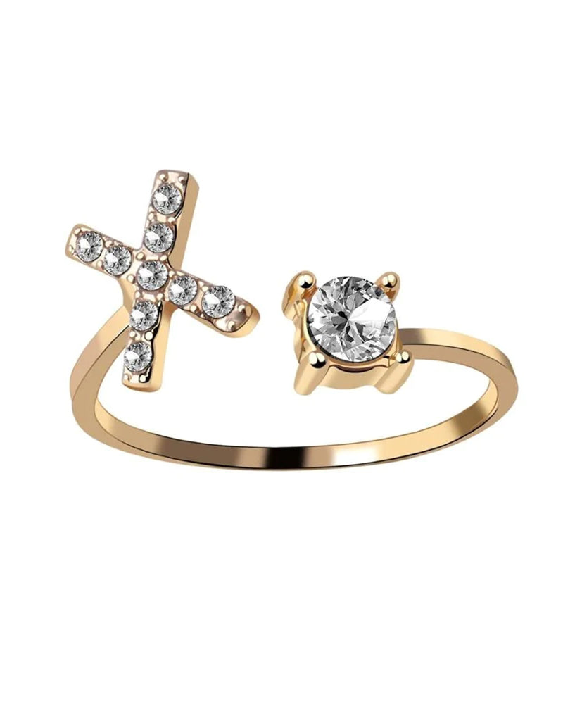 Bague ouverte en zircon avec initiales 38