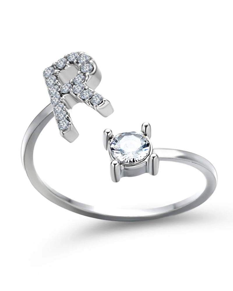 Bague ouverte en zircon avec initiales 40