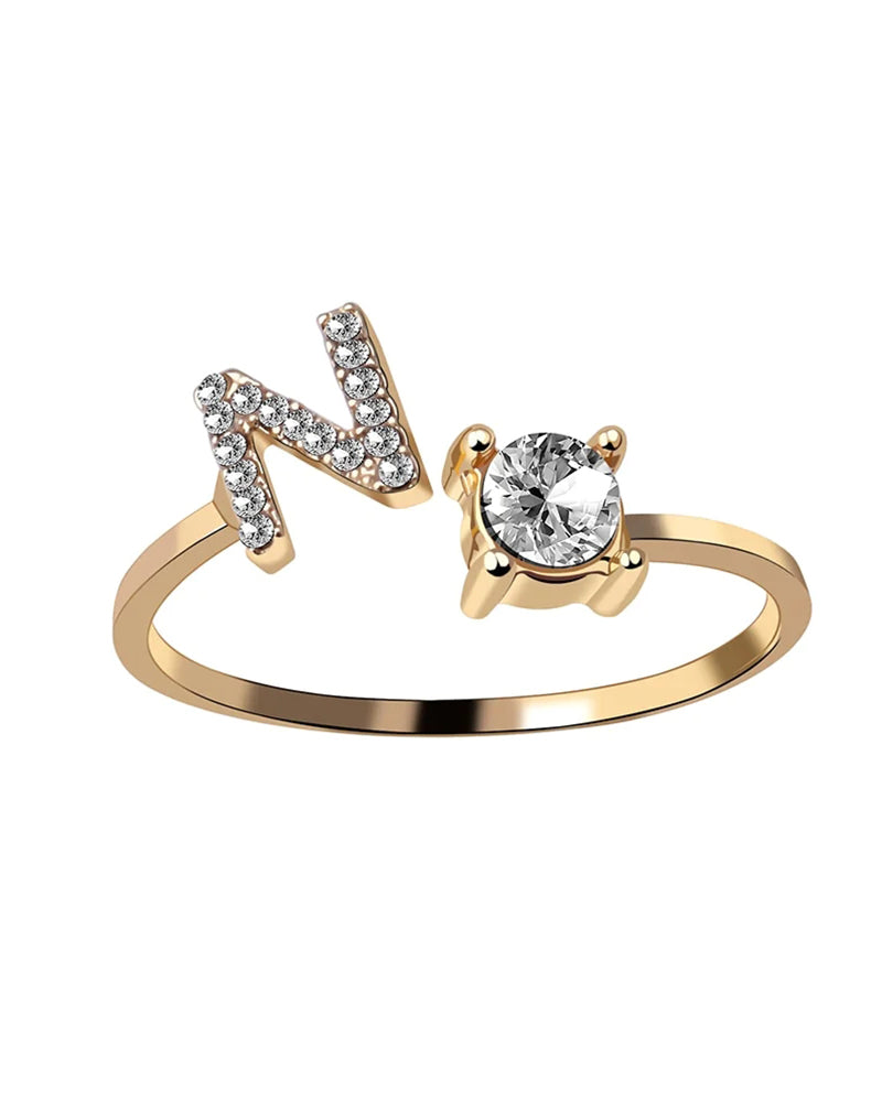 Bague ouverte en zircon avec initiales 41