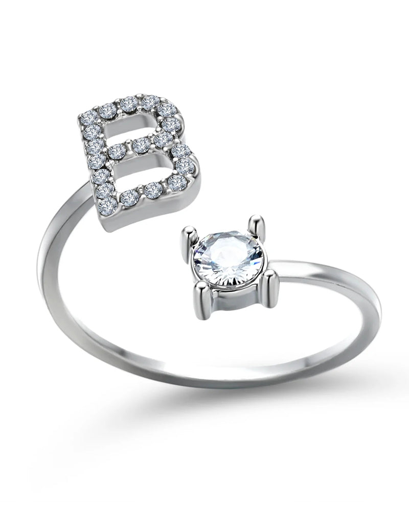 Bague ouverte en zircon avec initiales 43