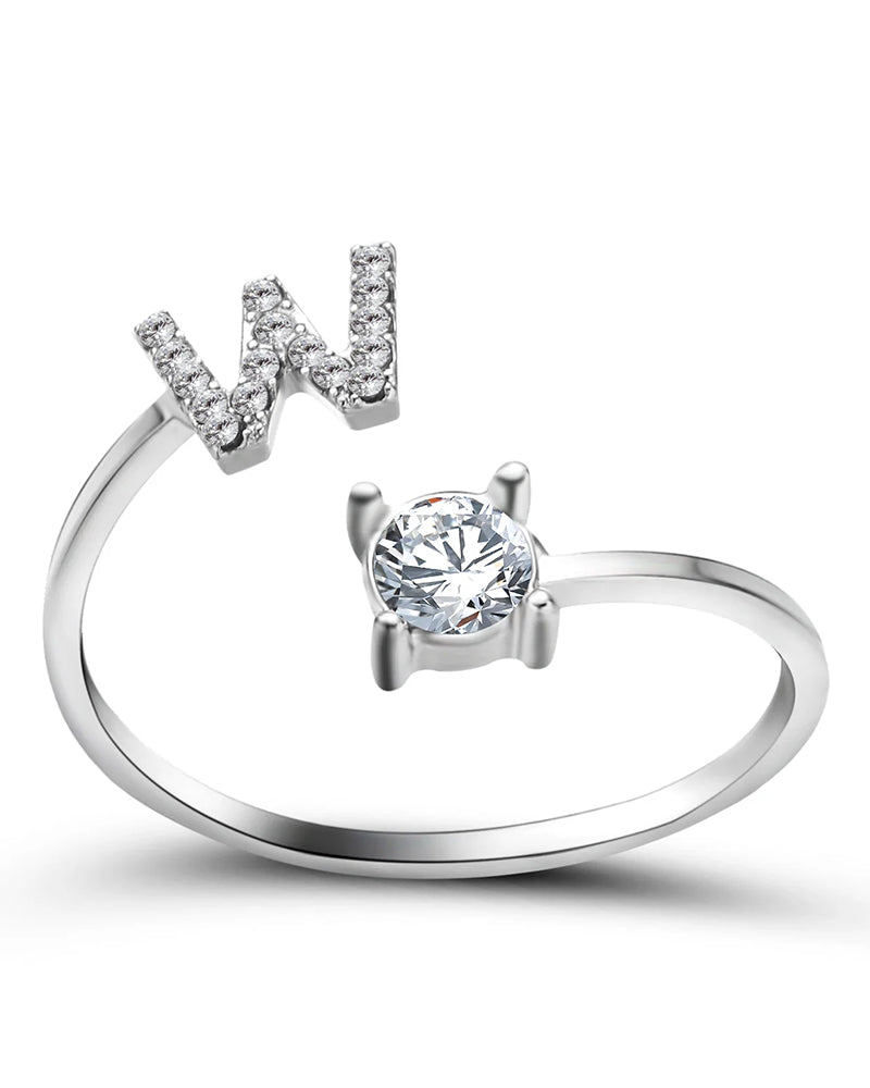 Bague ouverte en zircon avec initiales 44
