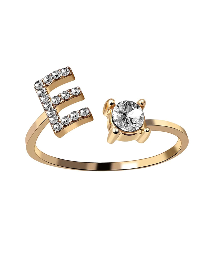 Bague ouverte en zircon avec initiales 45