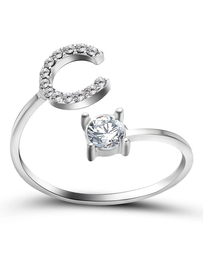 Bague ouverte en zircon avec initiales 47