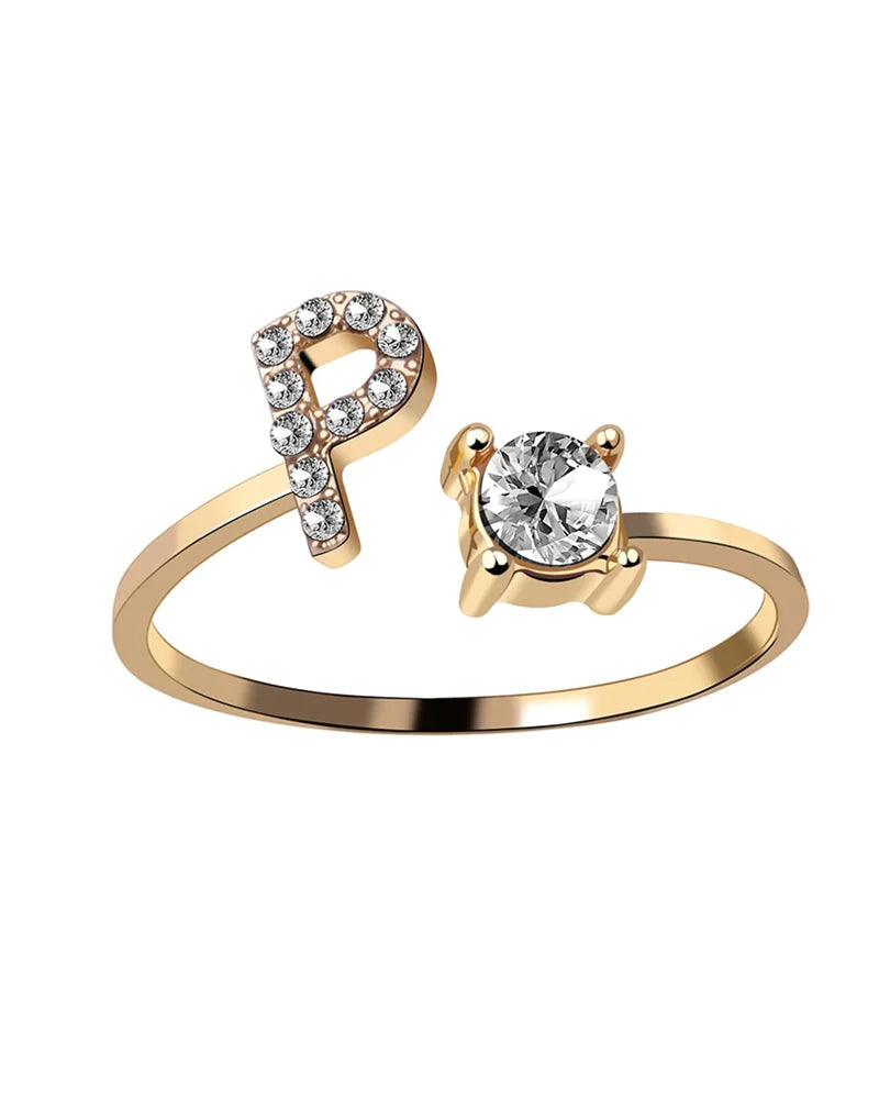 Bague ouverte en zircon avec initiales 48