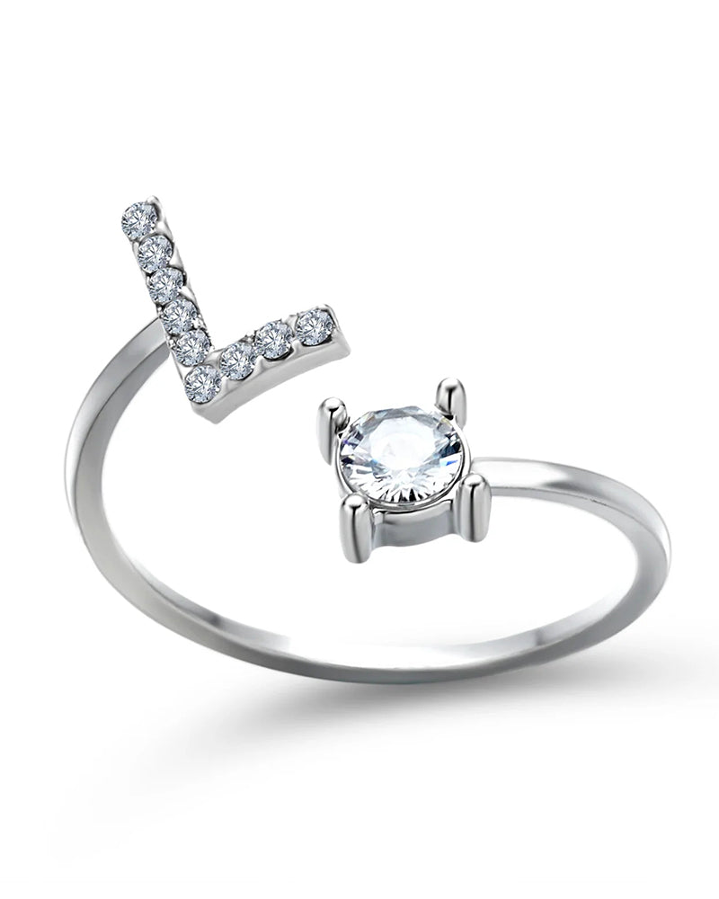 Bague ouverte en zircon avec initiales 49