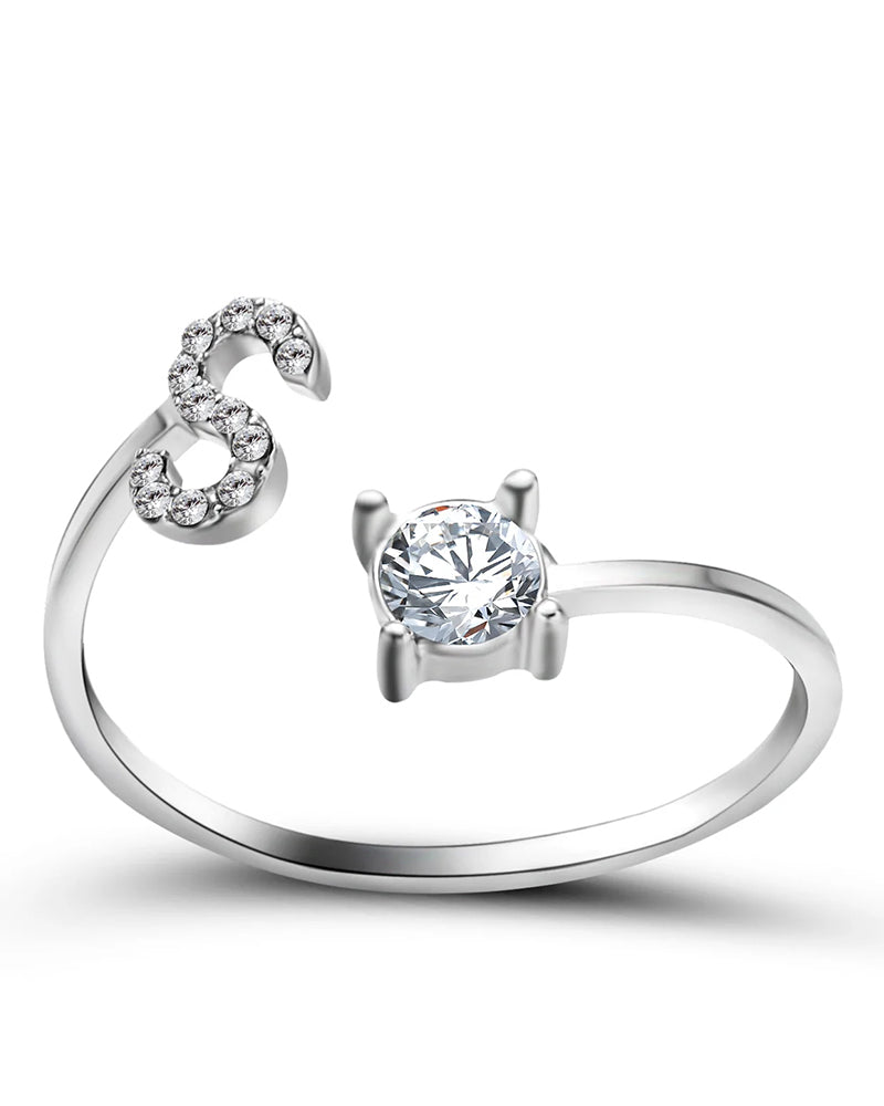 Bague ouverte en zircon avec initiales 50