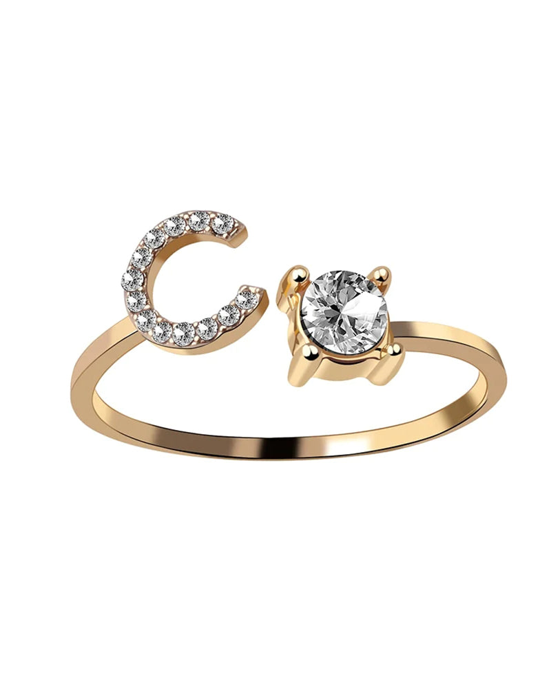 Bague ouverte en zircon avec initiales 51