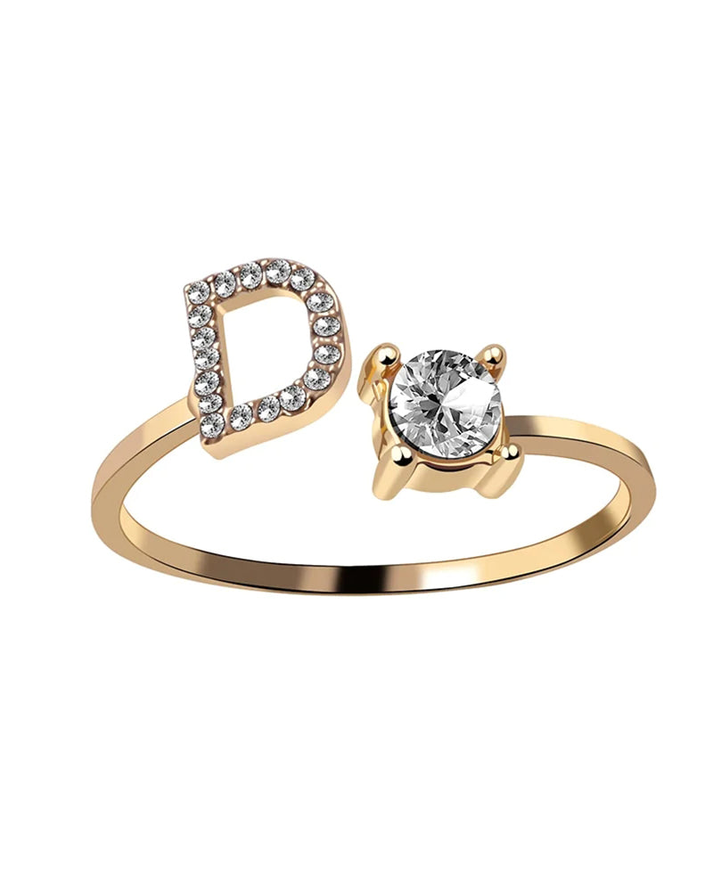 Bague ouverte en zircon avec initiales 52
