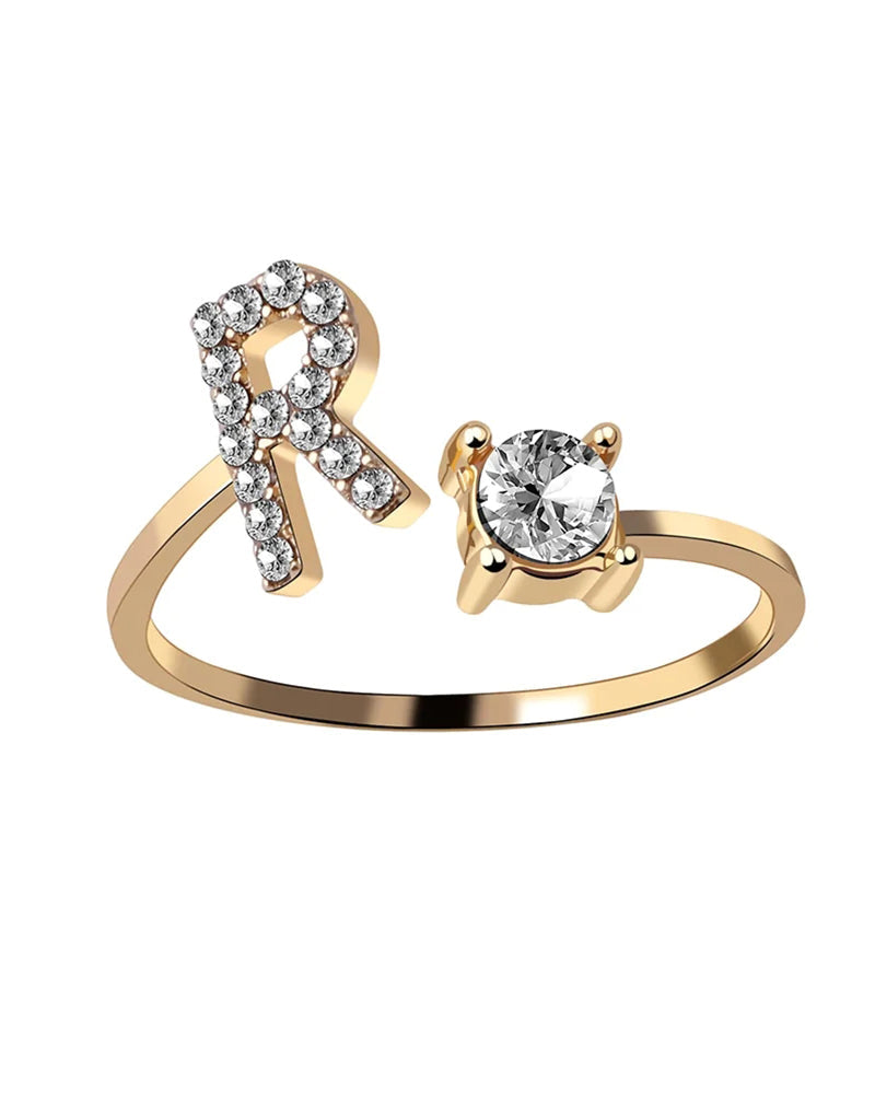 Bague ouverte en zircon avec initiales 53