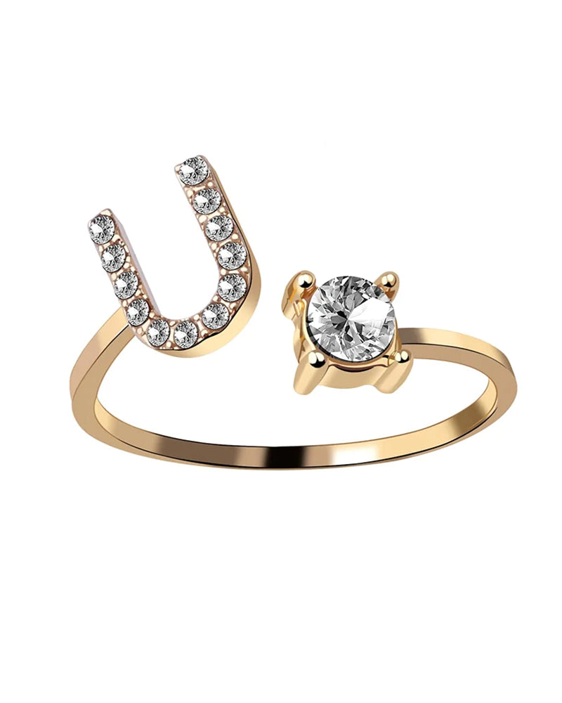 Bague ouverte en zircon avec initiales 54