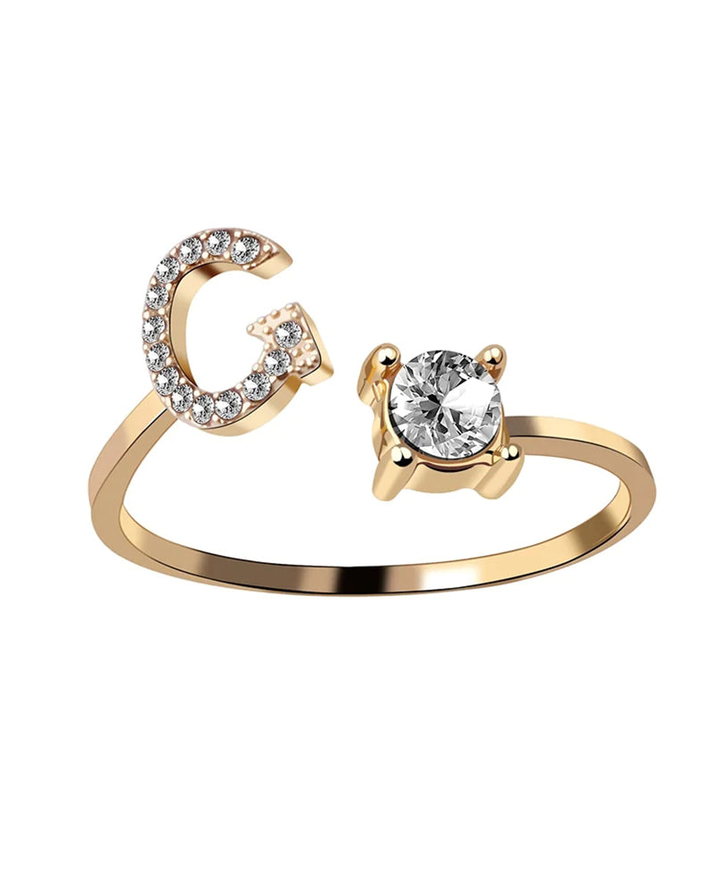 Bague ouverte en zircon avec initiales 55