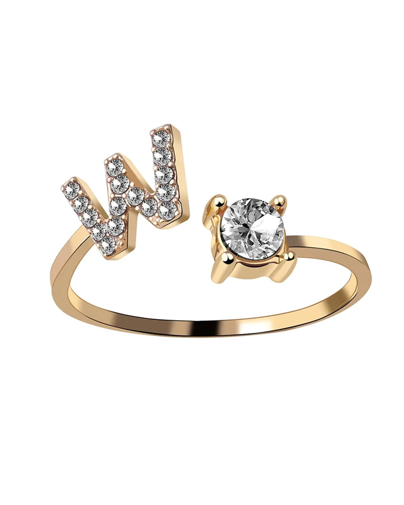 Bague ouverte en zircon avec initiales 56