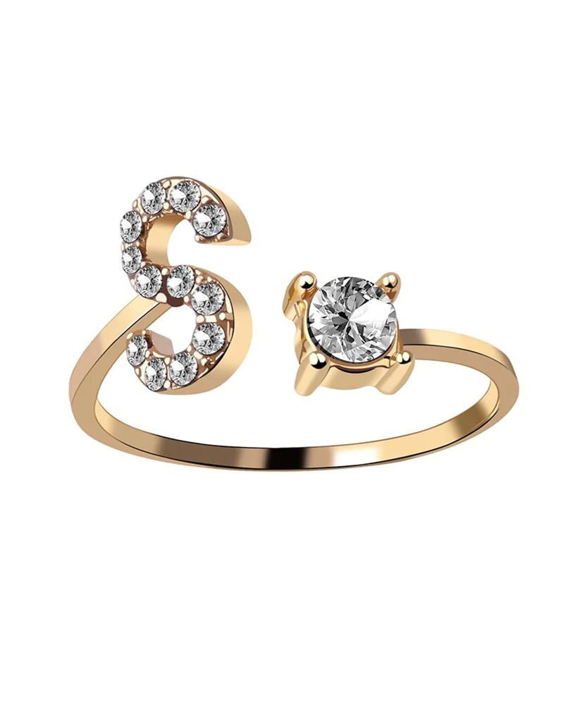 Bague ouverte en zircon avec initiales 57