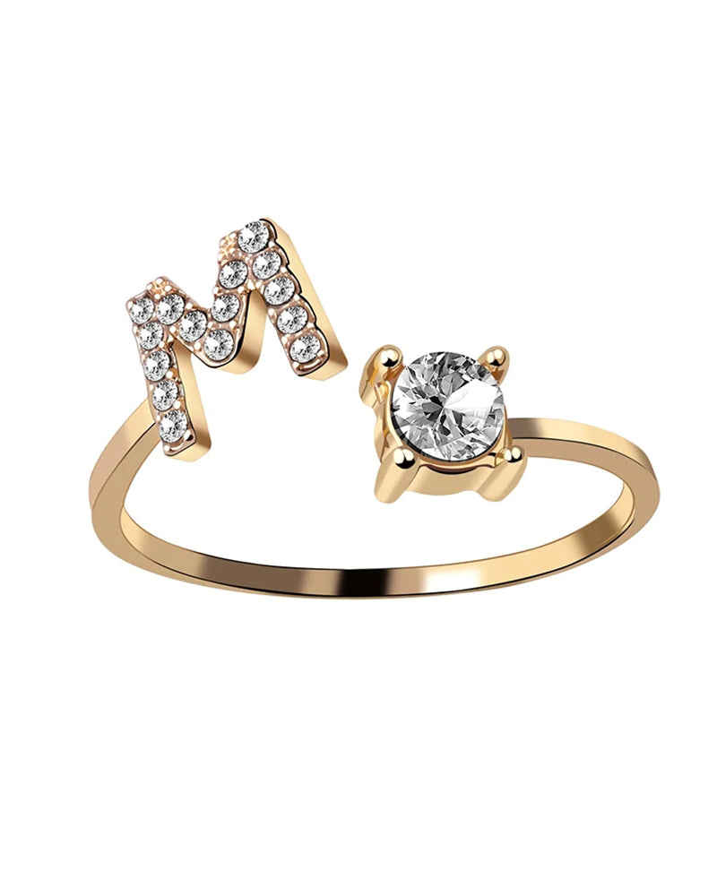 Bague ouverte en zircon avec initiales 58