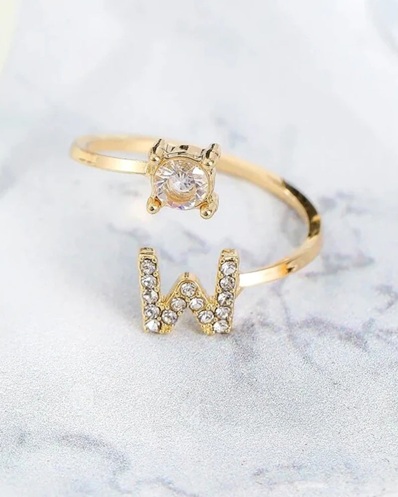 Bague ouverte en zircon avec initiales 6