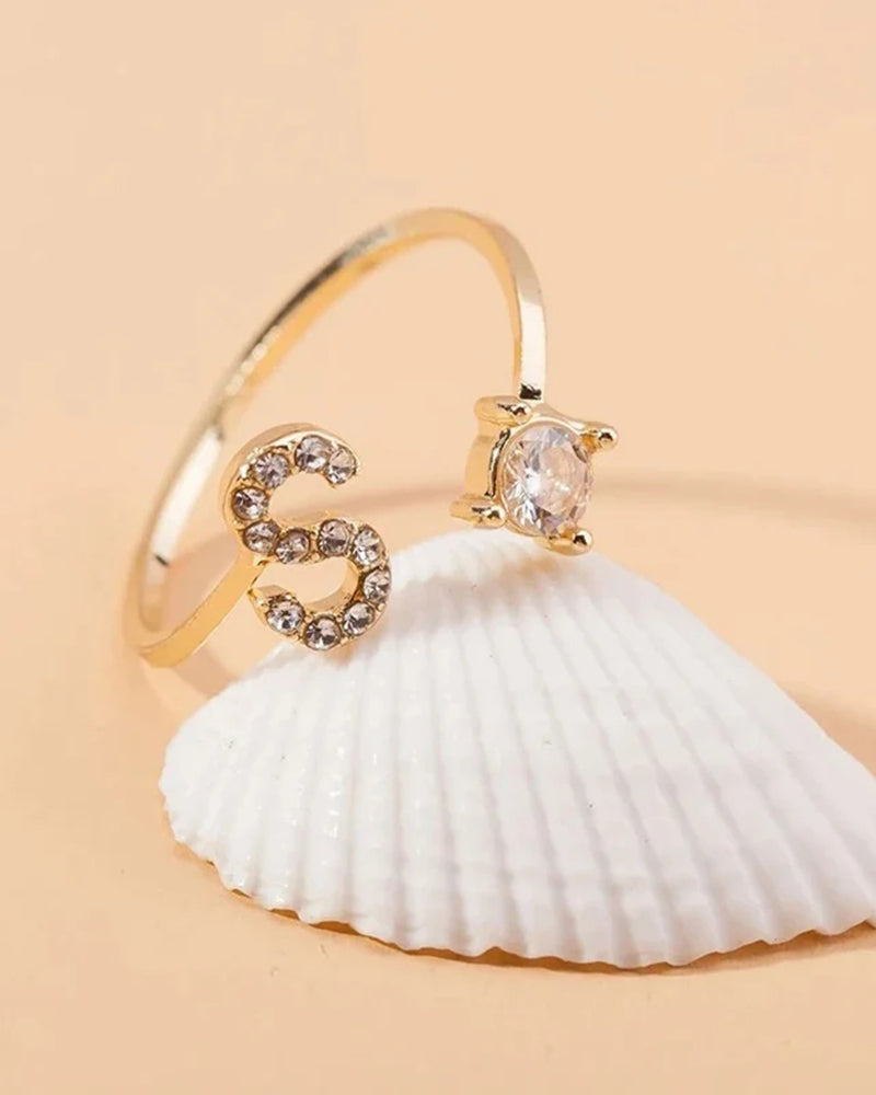 Bague ouverte en zircon avec initiales 8