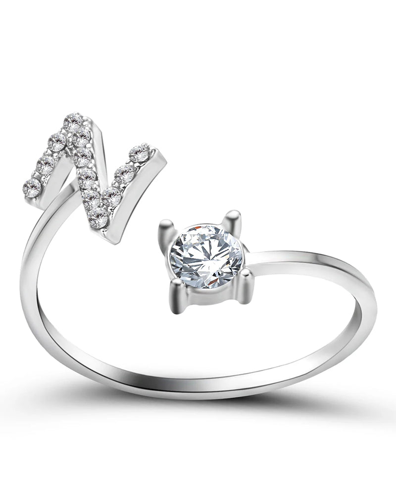 Bague ouverte en zircon avec initiales 9
