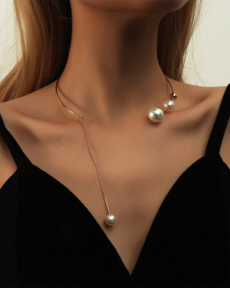 Collier clavicule pour femme avec fausse perle 1