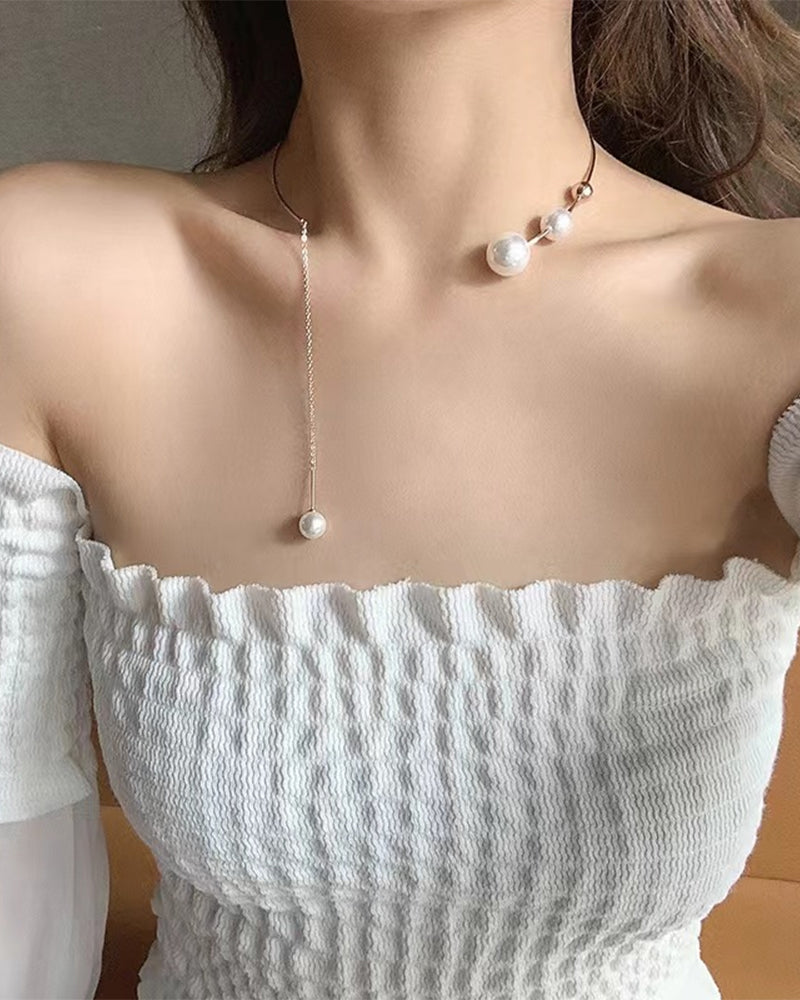 Collier clavicule pour femme avec fausse perle 7