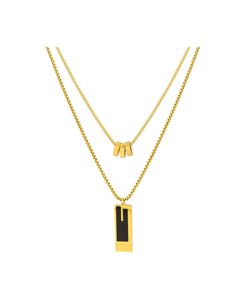 Collier double long en acier titane 0